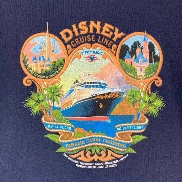 2005 Disney Cruise Line Shirt‎ Panama Canal Crossing Rare DCL Adult Blue Size XL - Picture 3 of 11